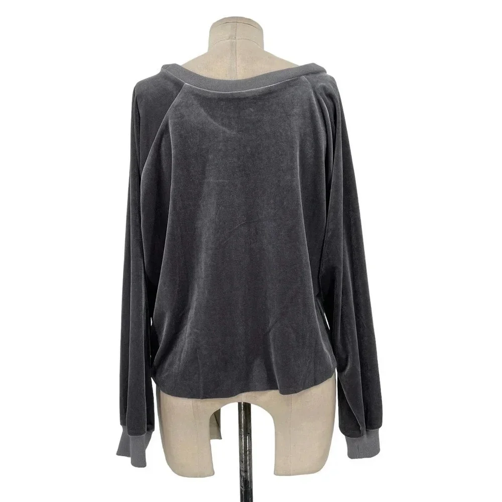 NUDE Apparel Co. Velour Front Tie Knot Pullover Top Gray Size XS‎